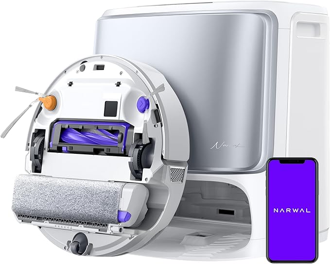 NARWAL Flow Robot Vacuum and Mop Combo, FlowWash Real-Time Self-Cleaning Track Mop, 22,000 Pa Suction, Dual-Camera AI Obstacle Avoidance, Carpet & Edge Cleaning, Self-Emptying Robot Vacuum