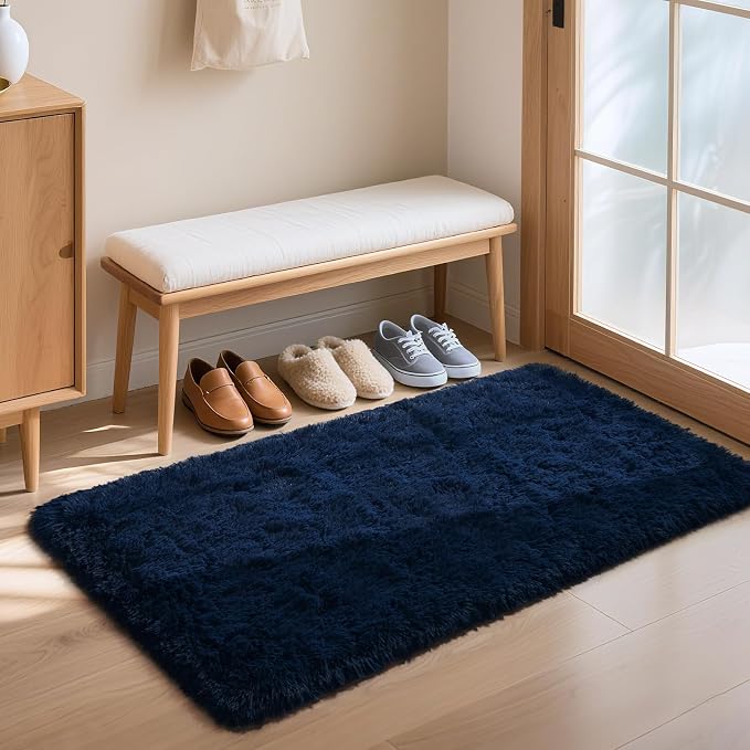 HOMORE Runner Rug 2x4 Navy Blue Fluffy Rug Runner - Image 3