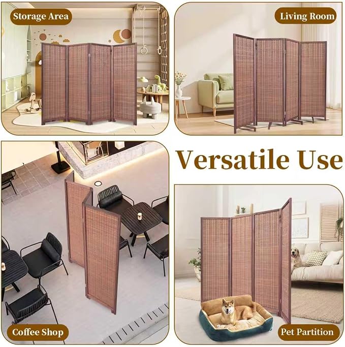 Bamboo Room Divider 4 Panel 47" H, 360°Rotating Feet Privacy Screen, Portable - Image 7