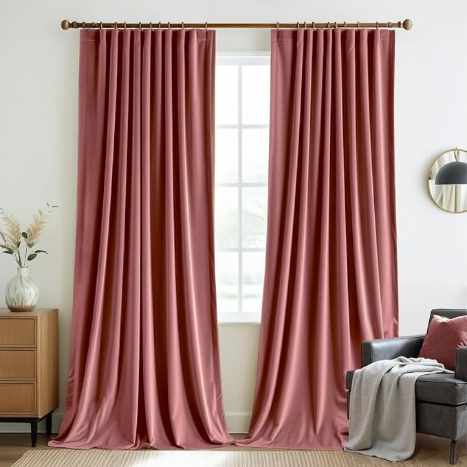 MIULEE Dusty Rose Pink Velvet Pinch Pleat Blackout Curtains 52" W x 90" L | 2 by MIULEE