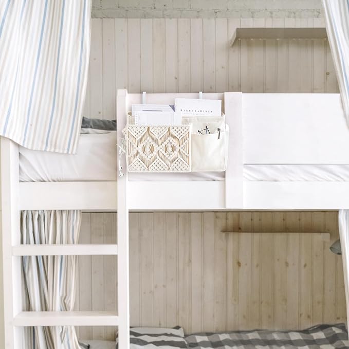 Mkono Bedside Caddy, Macrame Hanging Organizer, 4 Pockets Ivory Metal Hooks | - Image 2