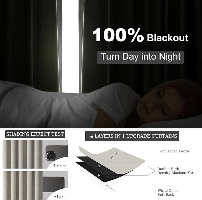 102 inch blackout curtains for Sliding door 2 Panels 100% Blackout Linen - Image 4