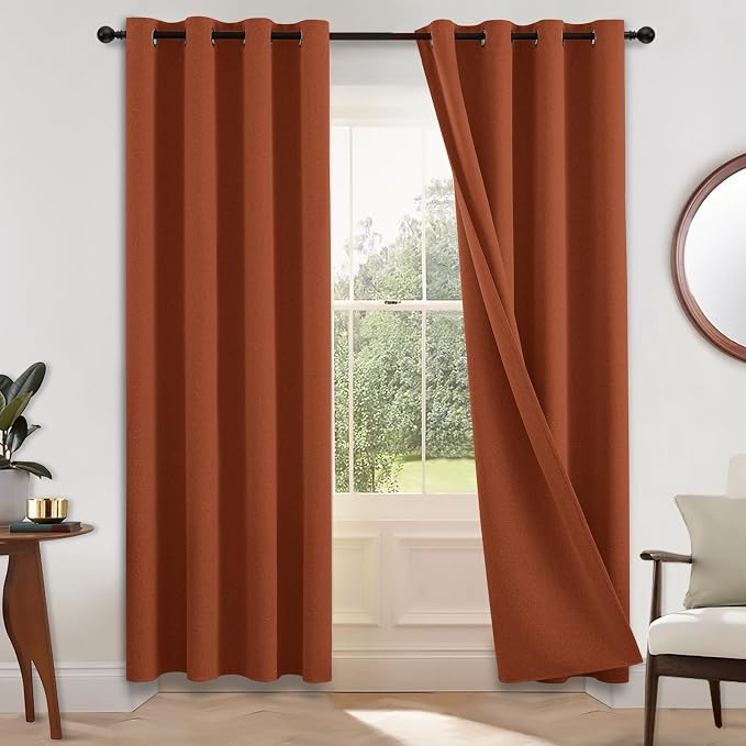 COSVIYA 100% Blackout Burnt Orange Linen Curtains & Drapes 72 Inch Length | by COSVIYA