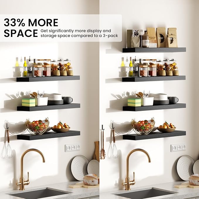 BAYKA Black Floating Shelves 15.7in, Wall Mount Rustic Wood Shelf | Easy Install - Image 7