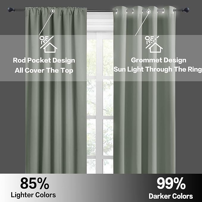 RYB HOME Blackout Curtains for Bedroom Living Room Nursery 63 inches Long | - Image 7