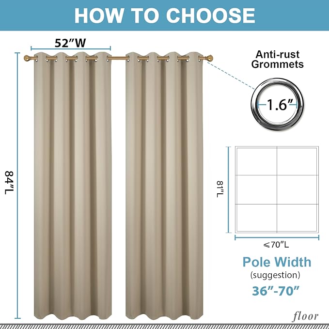 Diraysid Beige Grommet Blackout Curtains - Image 3