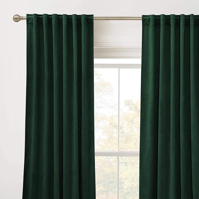 RYB HOME Hunter Green Velvet Blackout Curtains 84 inches - Image 2