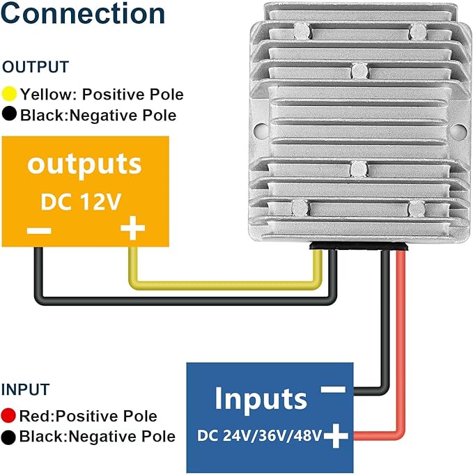 20A 240W DC 24V 36V 48V Step Down to 12V Converter Buck Regulator Reducer Golf Cart Voltage Converter Waterproof Transformer with Fuse