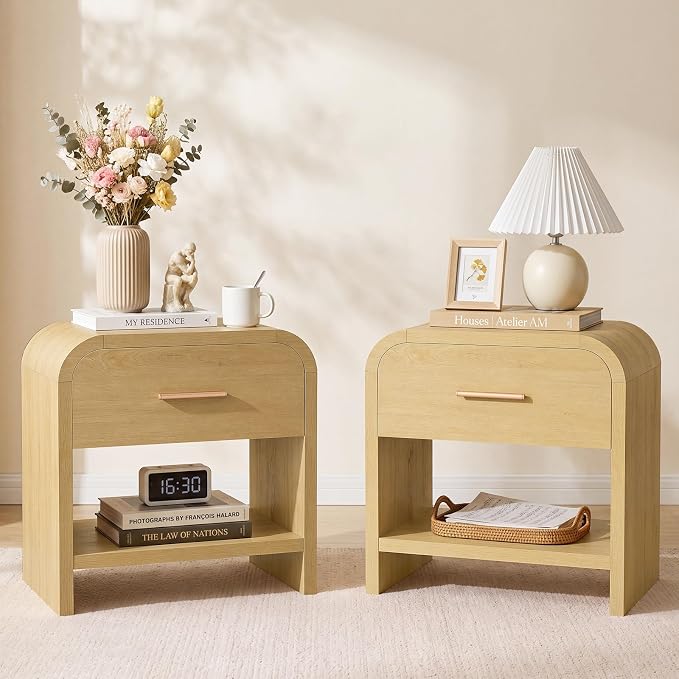Night Stand Set of 2 1-Drawer and 1 Storage Shelf Nightstand 24" H Metal Handle by TheBeautyofRusticRefined