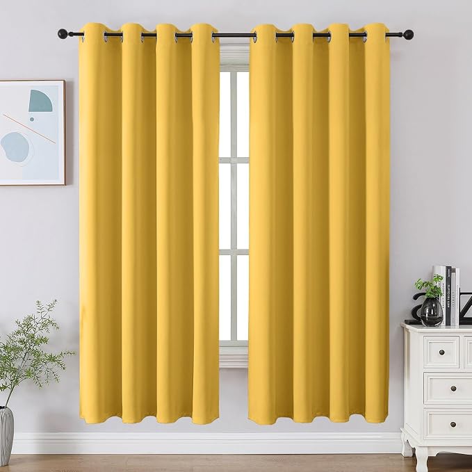 CUCRAF Blackout Curtains 63 inch Length 2 Panels Set, Room Darkening Drapes by CUCRAF