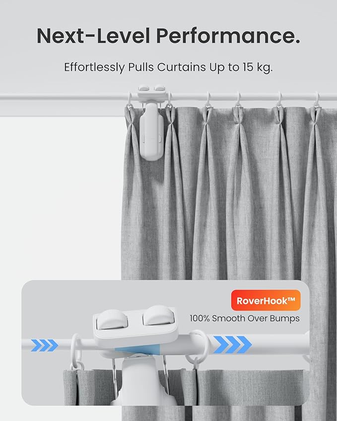 SwitchBot 2025 Automatic Curtain Opener 3 Rod, Bluetooth Remote Control Smart Curtain, WiFi & App Control, Add Hub to Compatible with Alexa, Google Home, HomeKit