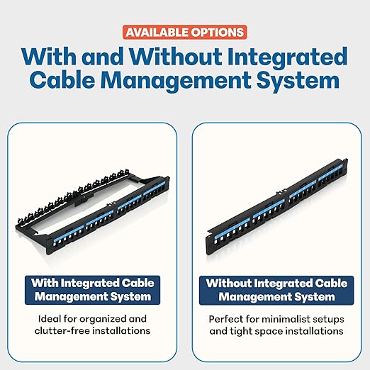 Everest 24 Port Keystone Patch Panel (2-Pack) - Removable 6-Port Panels - Use with Slim Profile Keystones ONLY (Wider Jacks May not fit Side by Side) - with Adjustable Rear Cable Management Bar