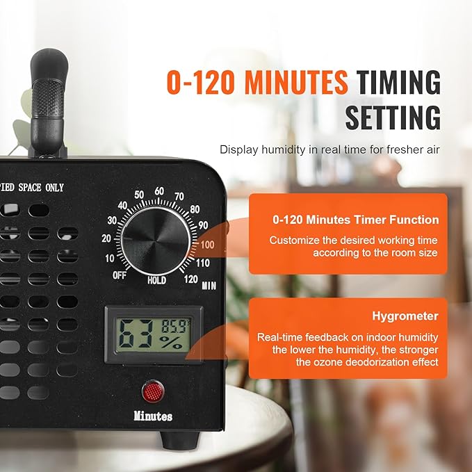 VEVOR Ozone Generator, 36000mg/h Ozone Machine, High Capacity Commercial/Industrial Ozone Generator Machine with 0-120 min Time Setting for Rooms, Cars