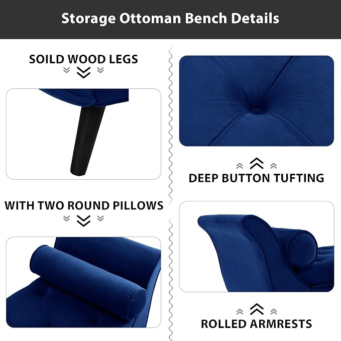 65" Velvet End of Bed Bench, Upholstered Seat - Image 3