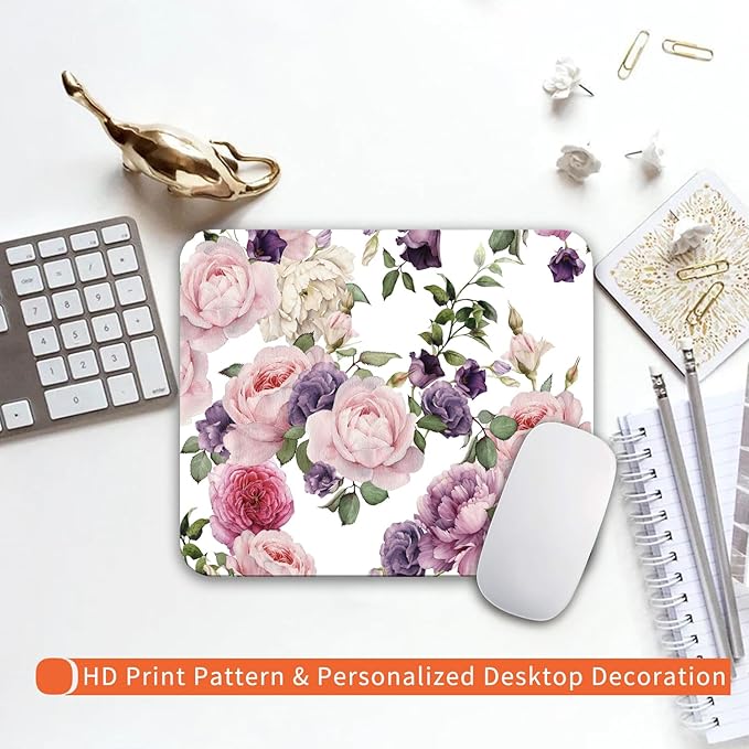 Armanza Square Mouse Pad Floral Roses,Personalized Premium-Textured Custom Mouse Mat Design,Washable Mousepad Cloth,Non-Slip Rubber Base Computer Mouse Pads for Wireless Mouse