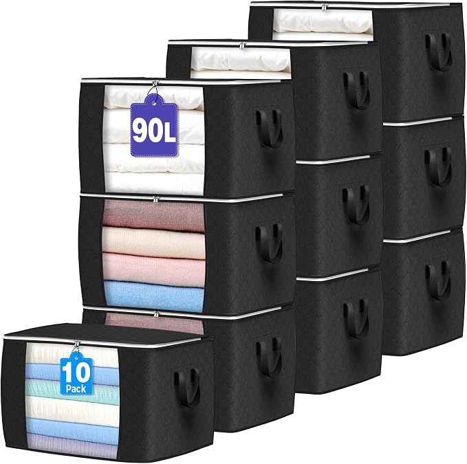 90L Large Storage Bags, 10 Pack Clothes Storage Bins Closet Organizers | by BuddingJoy-BuildaJoyfulLifeforYou
