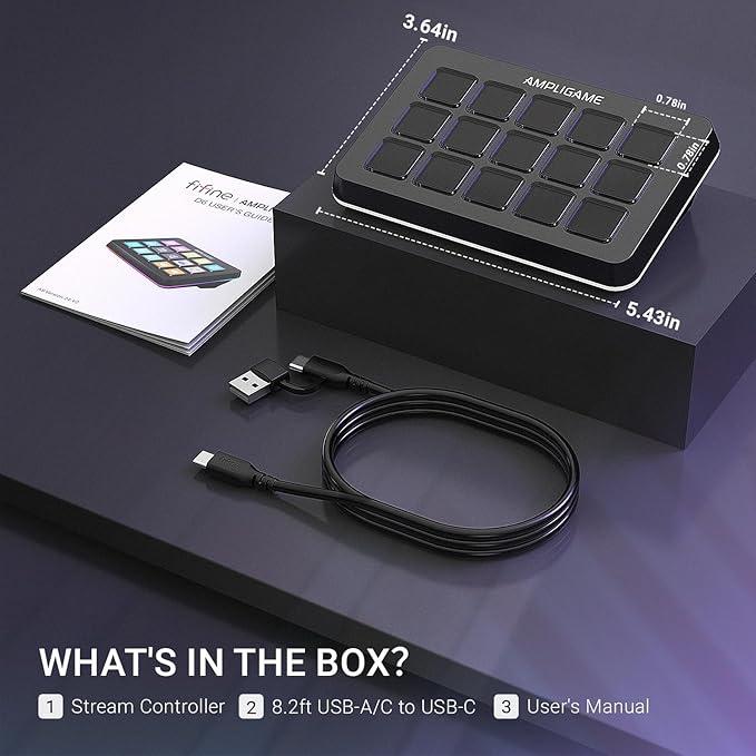 Fifine AmpliGame Stream Controller with 15 Macro Keys, Streaming Keyboard with Trigger Actions in OBS/Twitch/YouTube/Streamlabs, Shortcut Buttons Keypad Works with Mac and PC-D6
