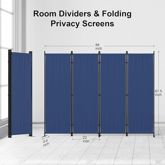 Room Partitions and Dividers 4 Panel Portable Wall w/ 3 Wider Feet Folding Room - Image 2
