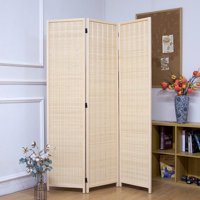 3 Panel Bamboo Room Divider for Home & Office, 5.6 ft Tall Folding Partition - Image 5