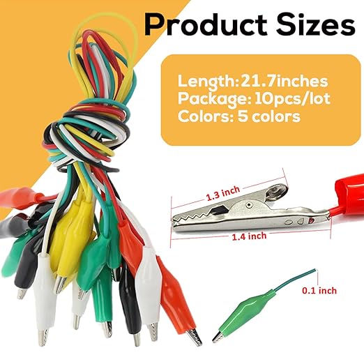 40PCS Premium Alligator Clips Electrical, Crocodile Cable, Test Leads with Test Probes, 5-Color Dual Ended Jumper Wires with Alligator Clip for Multimeter, Electric Experiments, Circuit Connection