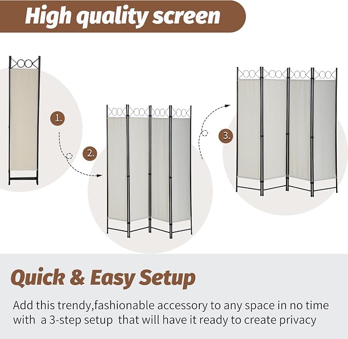 FDW 4 Panel Room Divider and Folding Portable Partition Screen, 6FT Wall - Image 4