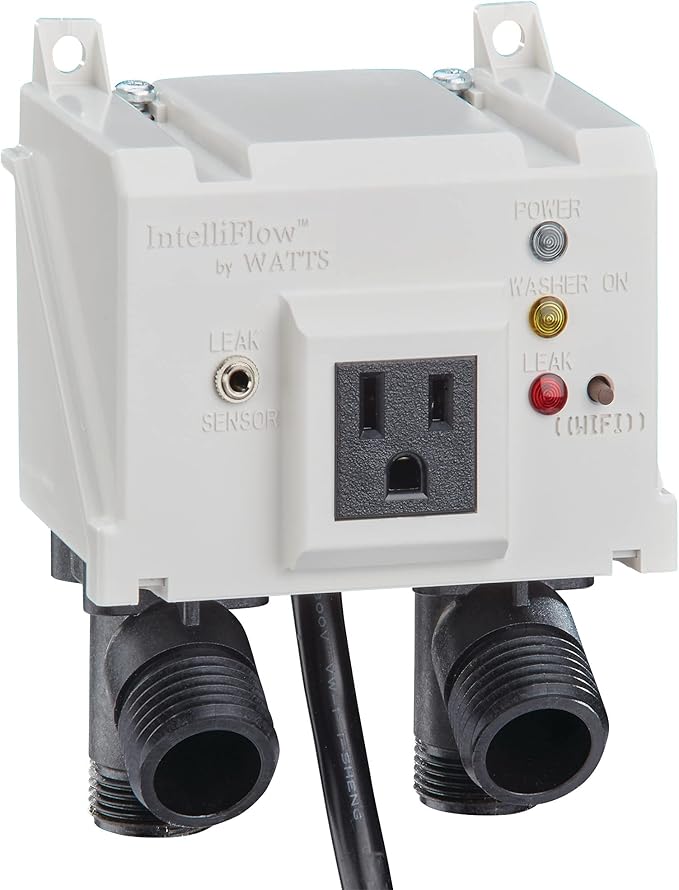 Watts A2C-SC Series Intelliflow 1/2" Washing Machine Smart Water Shutoff Valve with Leak Sensor, Inlet Adapters, Without Wall Box, Automated Flood Detection with Real-Time Text and E-Mail Alerts