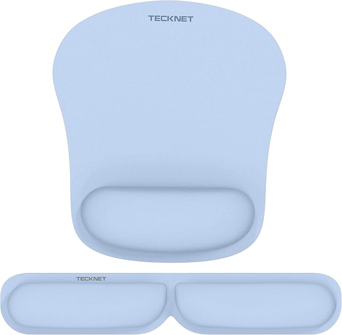 TECKNET Ergonomic Keyboard Wrist Rest and Mouse Pad, Foldable Memory Foam Wrist Rest for Computer Keyboard, Durable Mousepad for Computer Laptop Mac, Lightweight for Easy Typing and Pain Relief, Blue