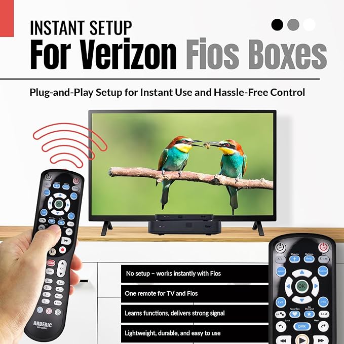ANDERIC RRP265V5 Replacement Remote Control Compatible with Verizon FiOS 2-Device, Version 2/3/4/5 RC2655007/01, Work with All FiOS Systems and Set Top Boxes Replacement Controller