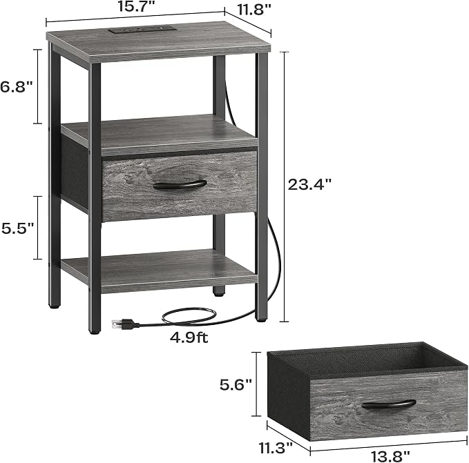 SUPERJARE Nightstand with Charging Station, USB-C Port, Bedside Table | Night - Image 3