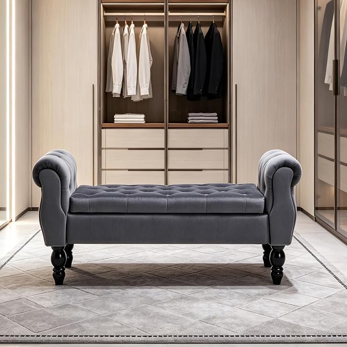 47.6" Storage Bench for End of Bed Bedroom, Velvet Ottoman Bench - Image 9