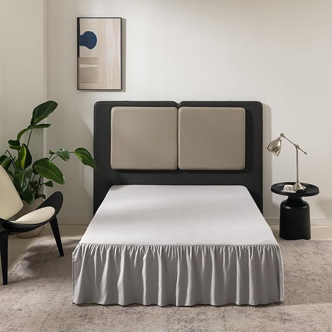Light Grey Bed Skirt Twin Size Ruffled Bed Skirt with Split Corners, Twin Bed Skirt 18 Inch Drop,Twin Size Bed Skirt Light Grey for Ruffled Bed Skirt with Split Corners, Bed Skirt Twin Size