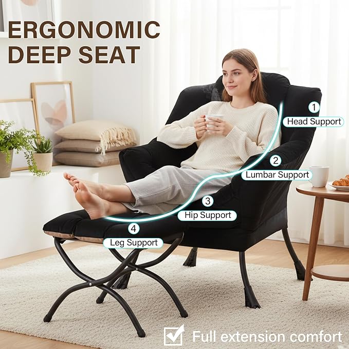 Welnow Lazy Chair with Ottoman, Reading Chair with Footrest, Foldable Footrest - Image 7