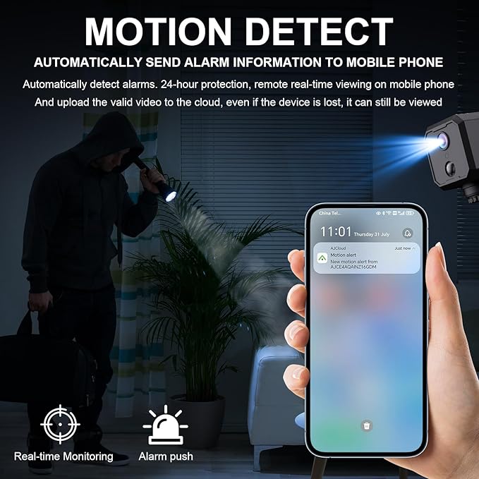 2K WiFi Indoor Camera with 64GB SD Card, Battery Powered Security Cam, 180-Day Standby, Night Vision, Real-Time Alert, Baby Monitor, Pet Cam for Home or Office, App Controled Movtion