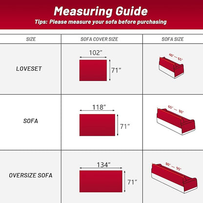 MYSKY HOME 71"X118" Loveseat Christmas Couch Cover, Sectional Sofa Covers Sofa Slipcover for 2 Cushion Couch, L Shape Couch Covers for Dogs, Kids, Washable Sofa Blanket, Furniture Protector, Red