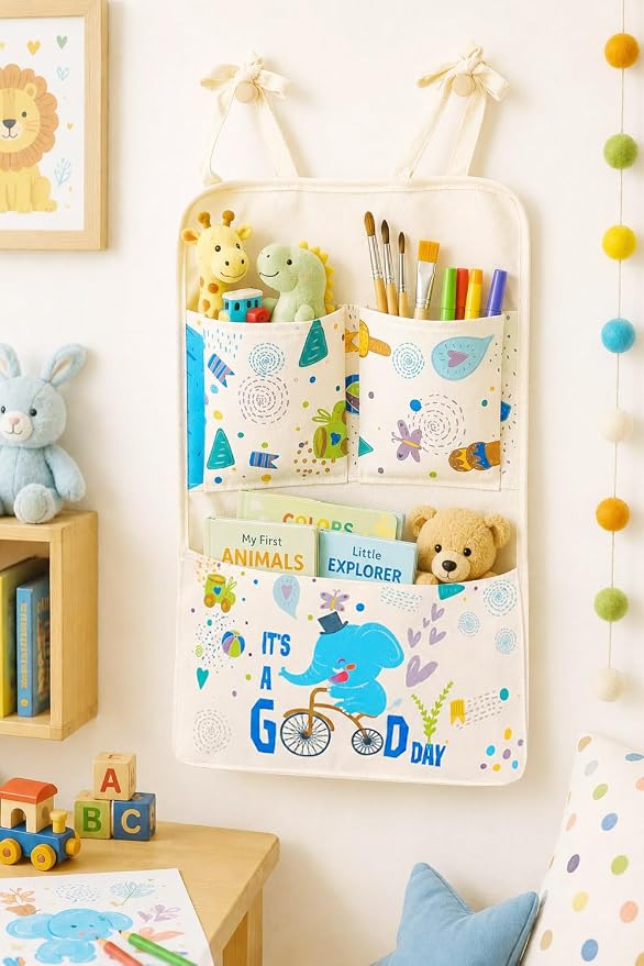 MellowSpace Elephant Crib Organizer Hanging Storage Bag – Baby Nursery Bedside - Image 3