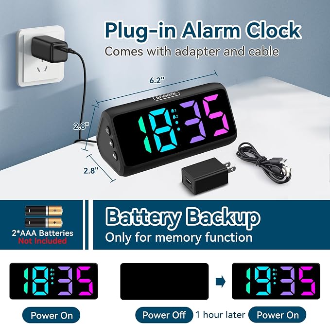 Loud Alarm Clock for Heavy Sleepers, RGB Alarm Clocks for Bedrooms Seniors Kids - Image 3