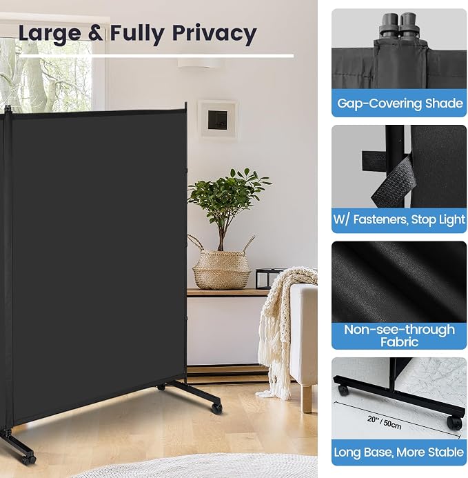 MAYOLIAH Indoor Room Divider 2 Large Panels on Wheels, Portable Wall Divider - Image 4