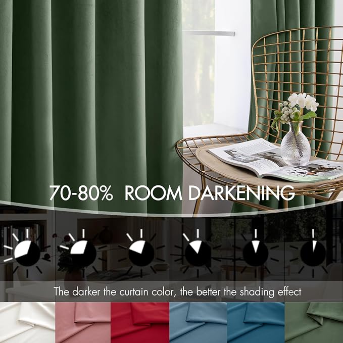 MIULEE Velvet Curtains 50W x 90L 2 Panels Olive Green Blackout Curtains | - Image 4