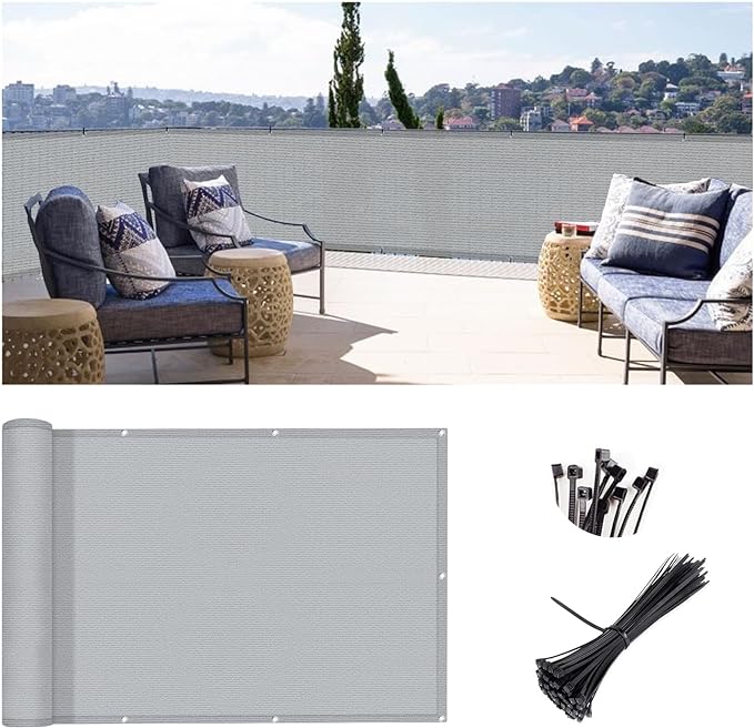 3'x16' Grey Balcony Privacy Screen Fence Windscreen 90% UV Block | 90% privacy by SUNLAX