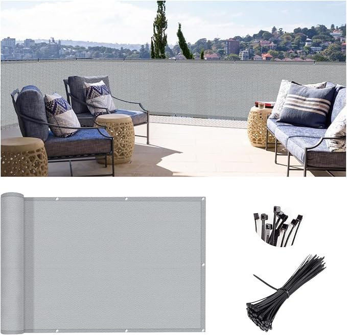 3.3'x19.7' Grey Balcony Privacy Screen Fence Windscreen 90% UV Block | 90% by SUNLAX