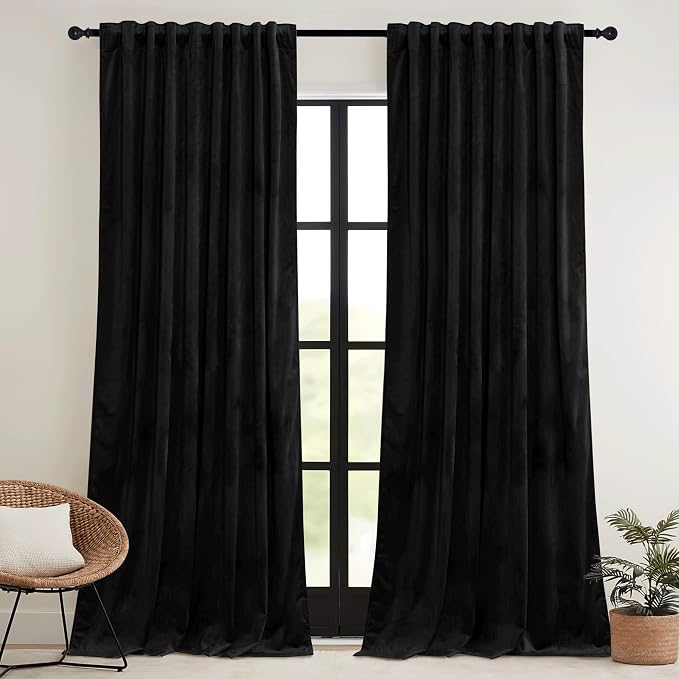 RYB HOME Velvet Curtains 102 inches Long, Extra Long High Ceiling Curtains | - Image 2