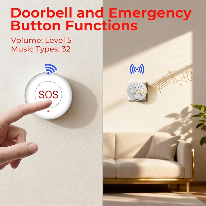 Hapippofa Caregiver Pager Elderly Alert Call Button Life Alert Systems for Seniors no Monthly Fee for Elderly/Patient/Disabled at Home/Hospital/Clinic