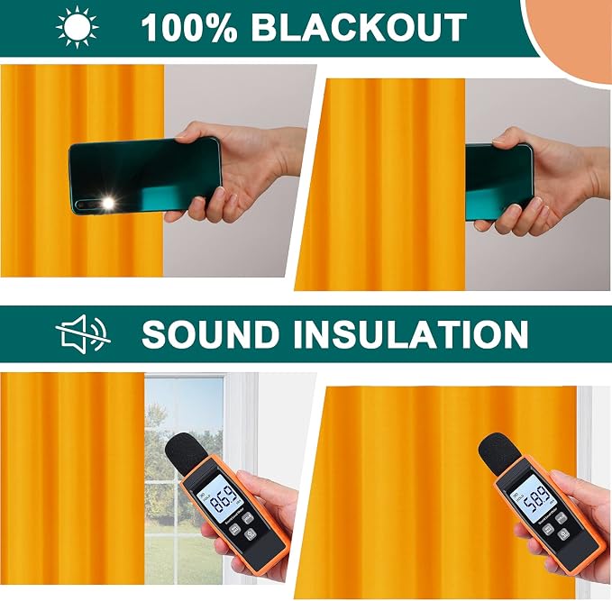 Diraysid 100% Blackout Curtains Yellow Linen Curtains - Image 4