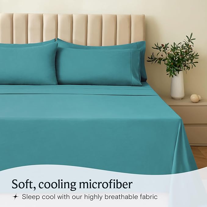 LuxClub 3 PC Twin XL Sheet Set, Deep Pockets Wrinkle Free Cooling Bed Sheets Hotel Bedding for Women, Men, Kids & Teens, Includes 1 Fitted Sheet, 1 Flat Sheet and 1 Pillowcase-Silky Soft Teal