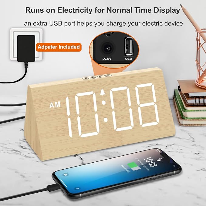 DreamSky Wooden Digital Alarm Clock - Image 5