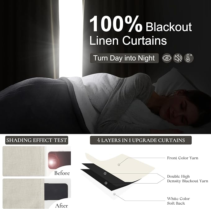 Cute Blackout Curtains 60 Inches Extra Wide Linen 102 Inch Length - Image 2