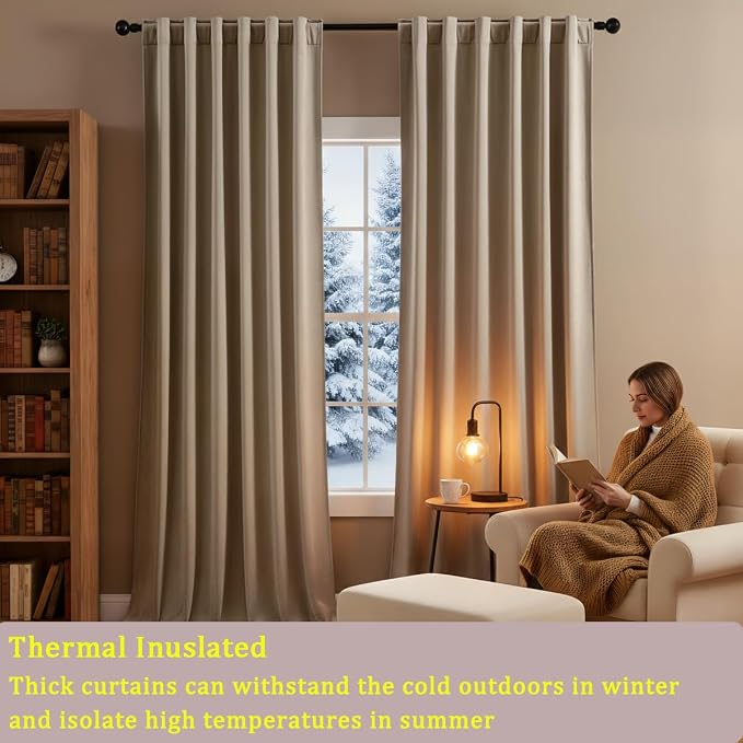 Timeper Taupe Velvet Curtains 96 inches 2 Panels, Light Blocking Curtains - Image 3