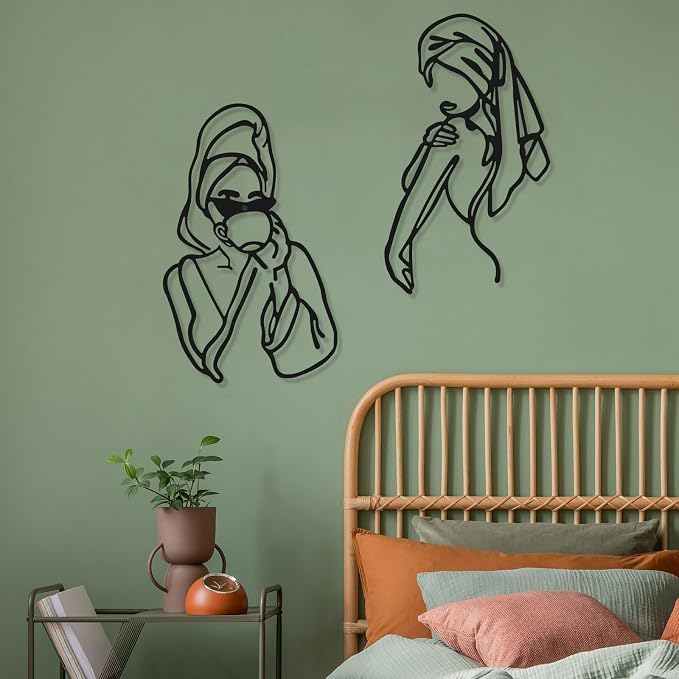 Photect 3 Pcs Metal Wall Art Decor Minimalist Abstract Woman Wall Art Metal - Image 2