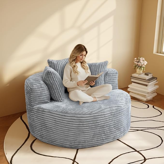 50'' Corduroy Single Foam Couches, Oversized Round Chair by SofaFurniture