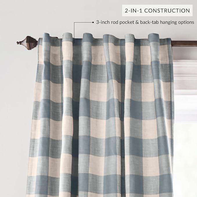 Grainger Buffalo Check Blackout Window Curtain, Chambray - Image 3